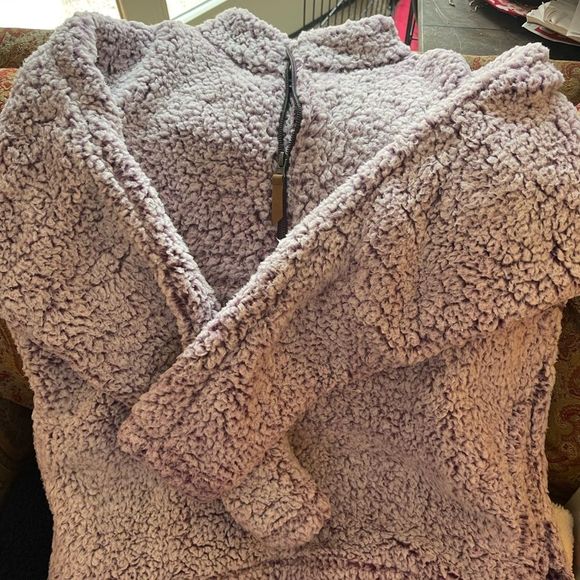 💕LAST CHANCE Time & Tru Purple Quarter Zip Pull Over Sherpa Sweatshirt Large - Picture 1 of 4